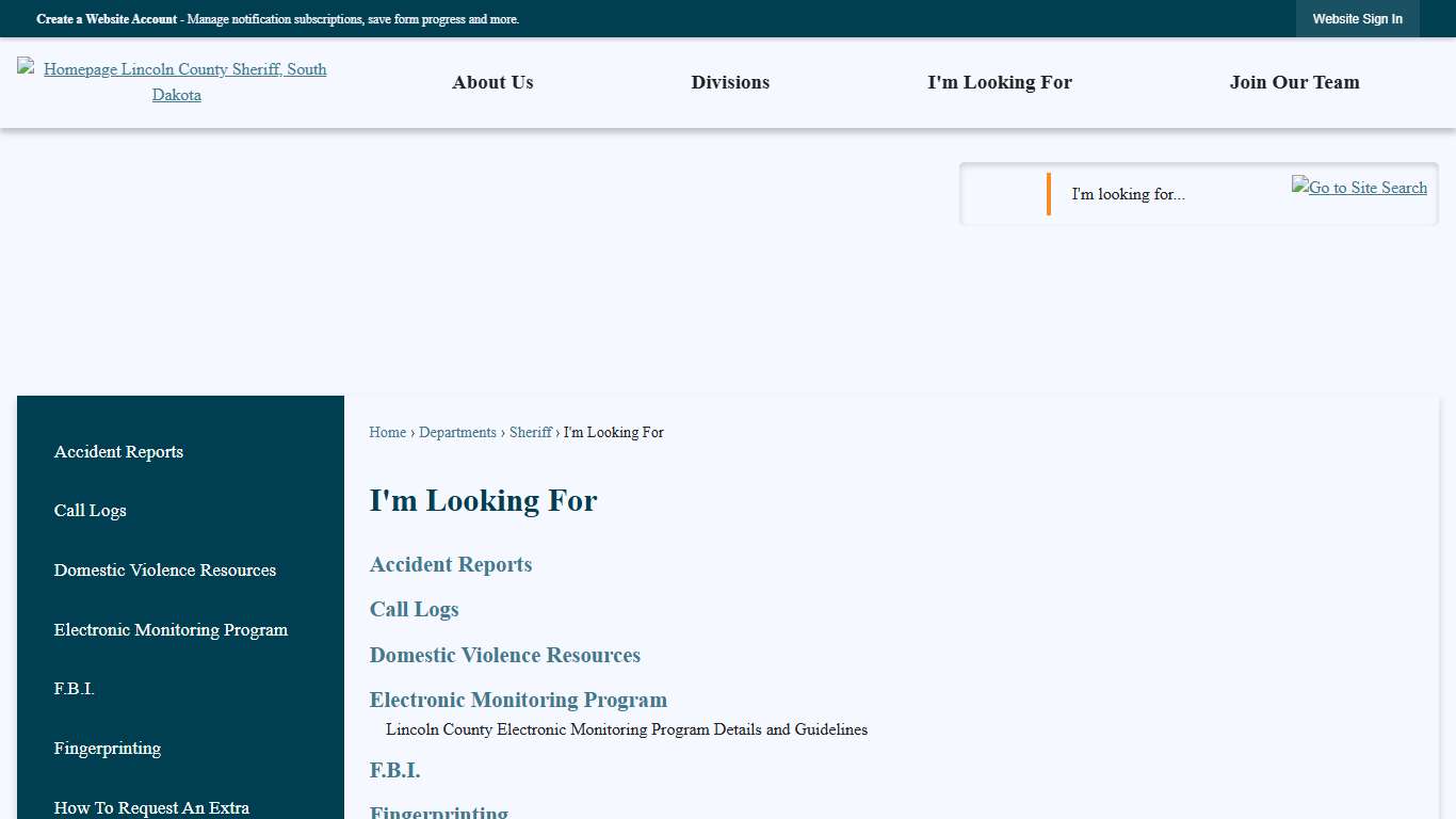 I'm Looking For | Lincoln County, SD